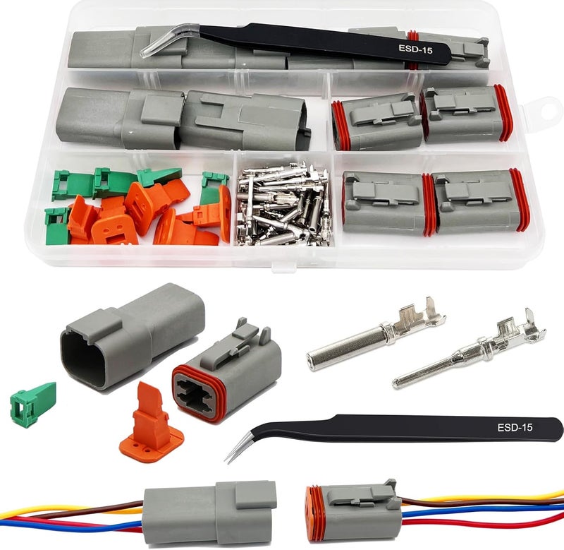 Twippo 4 Pin Deutsch Connector Kit 5 Sets, Gray DT Connector Kit, 4 Pin Automotive Waterproof Wire Connectors, Electrical Connectors Kit with 16# Stamped Contacts for Car, RV, Truck Wiring 22-16AWG - Image 1